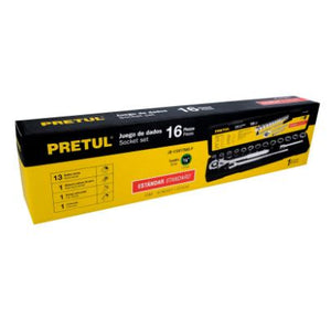 JUEGO DE 16 HERRAMIENTAS 1/2'' STD, PARA MECÁNICO, PRETUL 21172 N