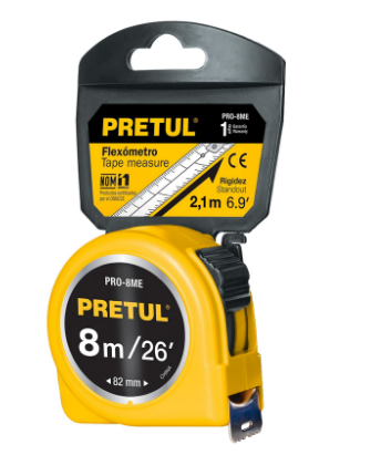 FLEXÓMETRO, AMARILLO, 8M, CINTA 25MM, PRETUL 21603 *