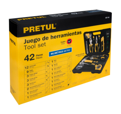 JUEGO DE 42 HERRAMIENTAS COMFORT GRIP. PRETUL 22101 *