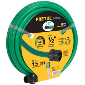 MANGUERA 1/2" 2 CAPAS, CONEXIONES PLÁSTICAS, 15 M PRETUL 22132 N