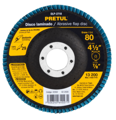 DISCO 4-1/2'' LAMINADO GRANO 80 CENTRO 7/8'', PRETUL 22352 *