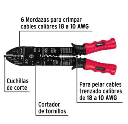 PINZA9'' PELA CABLES 18 A 10 AWG, PRETUL 22710 *