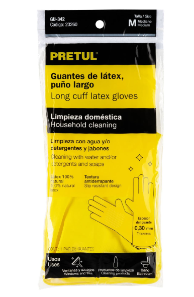GUANTES DE LÀTEX PARA LIMPIEZA, MEDIANOS, PRETUL 23260 *