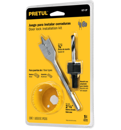 KIT 3 BROCASIERRAS PARA MADERA PARA CERRADURAS, BLISTER PRETUL 23549 *