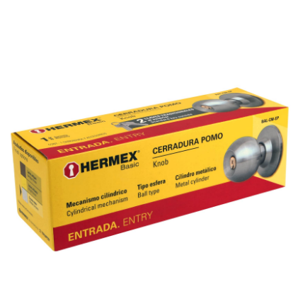 CERRADURA POMO, CM, ENTRADA, CILÌNDRICA, HERMEX, BASIC 23562 *