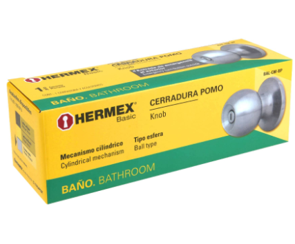 CERRADURA POMO, CM, BAÑO, CILÌNDRICA, HERMEX BASIC 23568 *