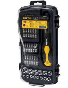 JUEGO DE 39 HERRAMIENTAS 1/4'' PARA MECÁNICO, PRETUL 23971 N