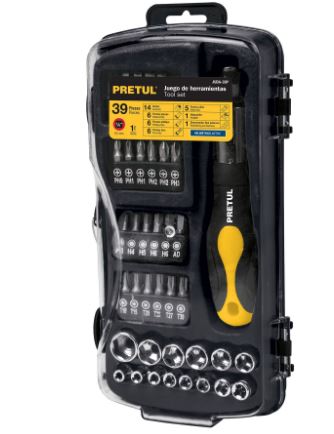 JUEGO DE 39 HERRAMIENTAS 1/4'' PARA MECÁNICO, PRETUL 23971 N