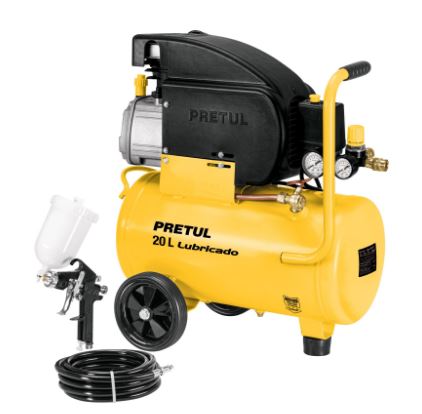 KIT COMPRESOR 20L, PISTOLA GRAVEDAD LVMP Y MANGUERA, PRETUL 24079 *