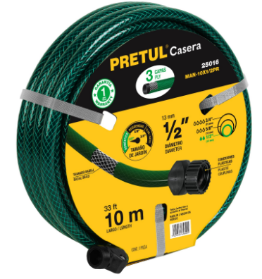 MANGUERA 10MX1/2'' REFORZADA 3 CAPAS, PRETUL 25016 *