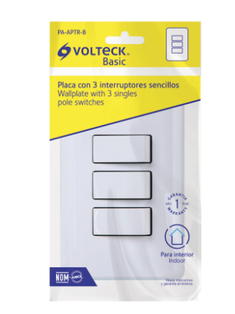 PLACA ARMADA 3 INTERRUPTORES SENCILLO, VOLTECK BASIC 25083