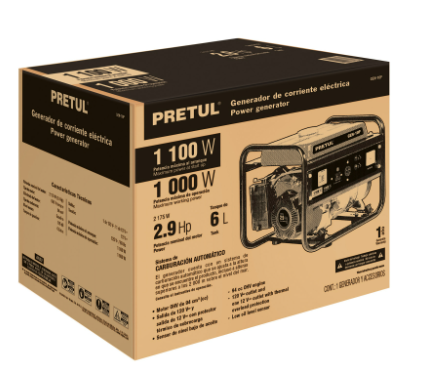 GENERADOR ELÉCTRICO CON MOTOR A GASOLINA, 1,100W, PRETUL 26033 *
