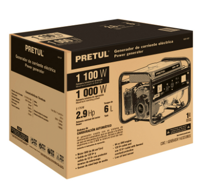 GENERADOR ELÉCTRICO CON MOTOR A GASOLINA, 1,100W, PRETUL 26033 *