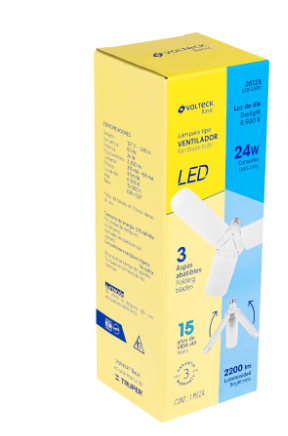 LÀMPARA LED 24W TIPO VENTILADOR, 3 ASPAS AJUSTABLES, VOLTECK 26123 P