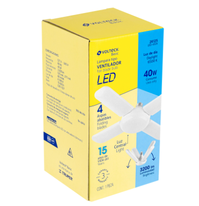 LÀMPARA LED 40W TIPO VENTILADOR, 4 ASPAS AJUSTABLES, VOLTECK 26125 *