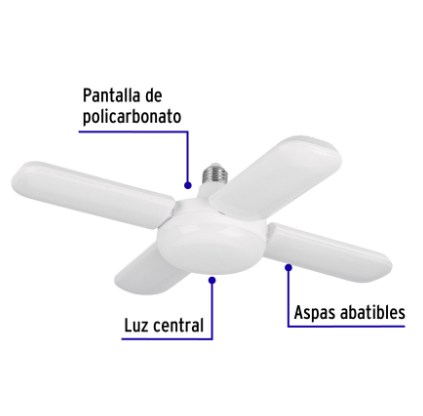 LÀMPARA LED 40W TIPO VENTILADOR, 4 ASPAS AJUSTABLES, VOLTECK 26125 *
