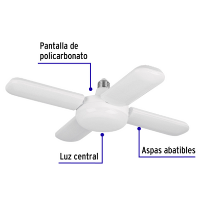 LÀMPARA LED 40W TIPO VENTILADOR, 4 ASPAS AJUSTABLES, VOLTECK 26125 *