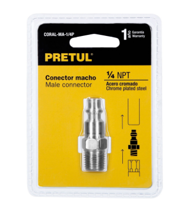 CONECTOR RÁPIDO, TIPO M, CUERDA 1/4 NTP, MACHO PRETUL 27023 *