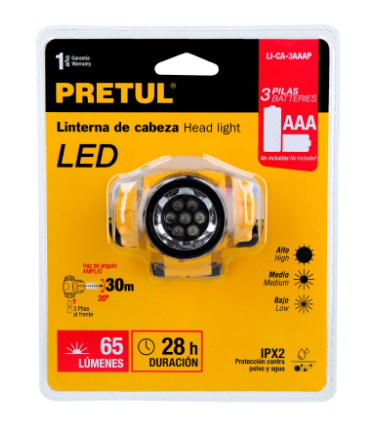 LINTERNA DE MINERO 3 LEDS 65LM, PRETUL 27083 *