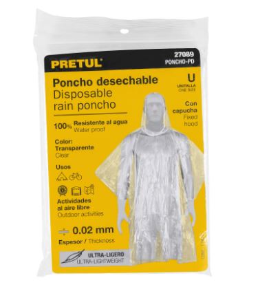 PONCHO O CAPAMANGA DESECHABLE DE POLIETILENO, PRETUL 27089 N