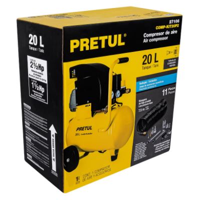 COMPRESOR DE 20L CON ACCESORIOS, PRETUL 27106 *