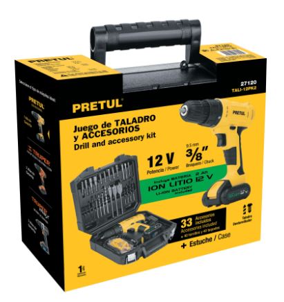 KIT TALADRO INALÁMBRICO 3/8'', 12 V CON ACCESORIOS 27120 *