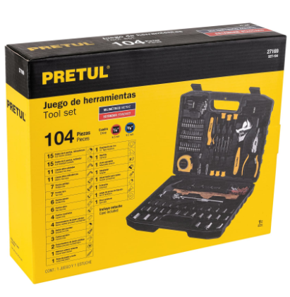 JUEGO DE 104 HERRAMIENTAS, PRETUL 27169 *