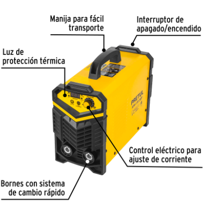 SOLDADORA INVERSORA BI-VOLTAJE 200 A, 127 V/220 V, PRETUL 27282 *