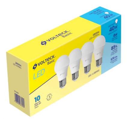 PACK DE 4 LÁMPARA DE LED, A19, 6W, LUZ DE DÍA, BASIC 28004 P