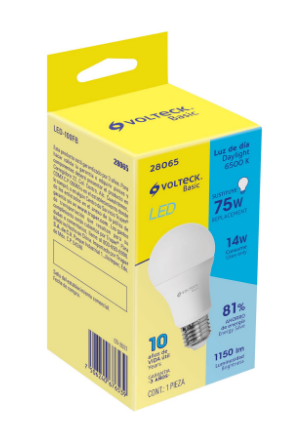 LÁMPARA LED TIPO BULBO A19 14W LUZ DE DÍA, CAJA, VOLTECK 28065 *