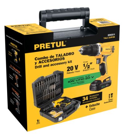 KIT TALDRO INALÁMBRICO 1/2'', 20V Y 32 ACCESORIOS, PRETUL 29001 *
