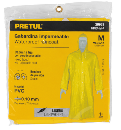 GABARDINA IMPERMEABLE LIGERA DE PVC, TALLA M, PRETUL 29963 P