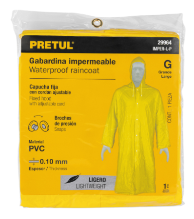 GABARDINA IMPERMEABLE LIGERA DE PVC, TALLA G, PRETUL 29964 *