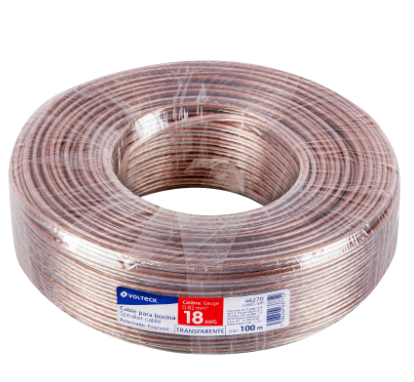 ROLLO DE 100M CABLE POLARIZADO TRANSPARENTE P/ BOCINA 18 AWG 46270 N