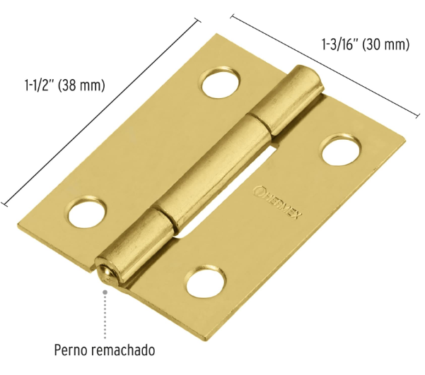 BISAGRA RECTANGULAR 1-1/2'' ACERO LATONADO, HERMEX 43193 *