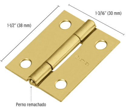 BISAGRA RECTANGULAR 1-1/2'' ACERO LATONADO, HERMEX 43193 *