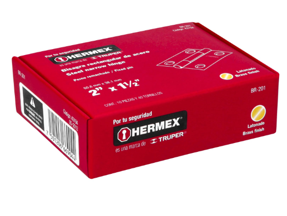 BISAGRA RECTANGULAR 2'' ACERO LATONADO, HERMEX 43194 *