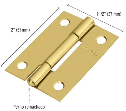 BISAGRA RECTANGULAR 2'' ACERO LATONADO, HERMEX 43194 *