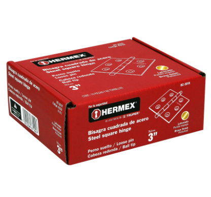 BISAGRA CUADRADA 3'' ACERO LATONADO, REDONDA, HERMEX 43232 N
