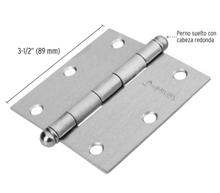 Cargar imagen en el visor de la galería, BISAGRA CUADRADA 3-1/2&#39;&#39; ACERO CROMO MATE, REDONDA, HERMEX
