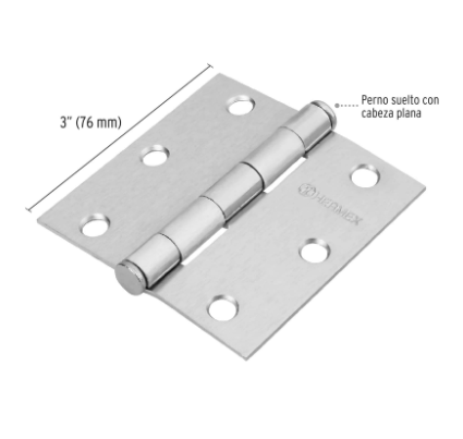 BISAGRA CUADRADA 3', ACERO CROMO MATE, PLANA 43261 P