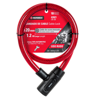 CANDADO DE CABLE CON LLAVE 20MM X 1.20M 43921 *