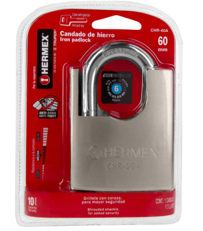 CANDADO DE HIERRO CON CORAZA, 60MM, LLAVE ANTI-GANZÚA 43314 *