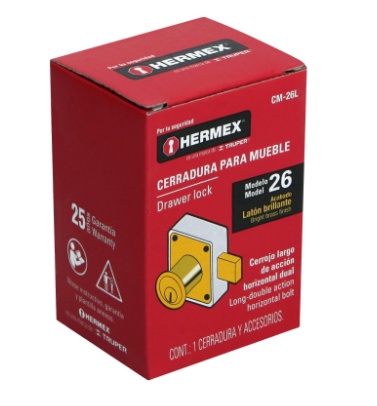 CERRADURA PARA MUEBLE, MODELO 26, LATÒN, HERMEX 43568 *