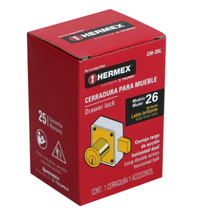 Cargar imagen en el visor de la galería, CERRADURA PARA MUEBLE, MODELO 26, LATÒN, HERMEX 43568 P
