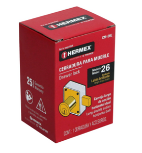 CERRADURA PARA MUEBLE, MODELO 26, LATÒN, HERMEX 43568 P