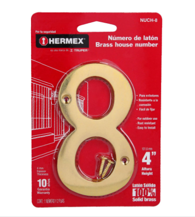 NÚMERO 8 DE LATÓN SÓLIDO 4" HERMEX 43686 *