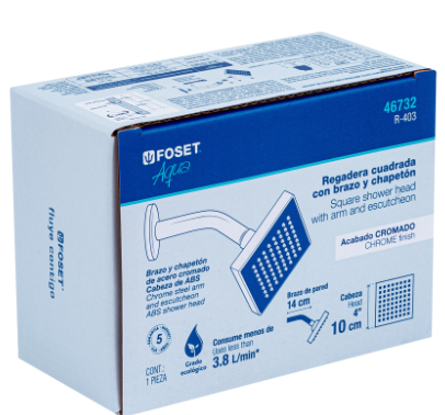 REGADERA CUADRADA ABS 4'' ACABADO CROMO CON BRAZO, FOSET 46732 N