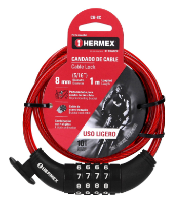 CANDADO DE CABLE DE COMBINACIÒN, 8 MM X 1.0MM, HERMEX 43924 *