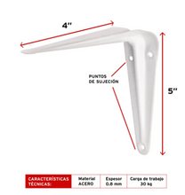 Cargar imagen en el visor de la galería, MENSULA DE ACERO BLANCA 4&#39;&#39; X 5&#39;&#39;  44000 P
